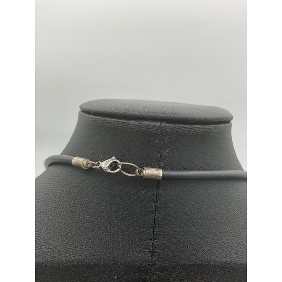 Black Rubber Necklace With Geometric Pendant - Picture 3 of 4